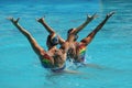 Levgenia Tetelbaum and Anastasia Glushkov Leventhal of Israel compete during synchronized swimming duets free routine preliminary Royalty Free Stock Photo