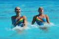 Levgenia Tetelbaum and Anastasia Glushkov Leventhal of Israel compete during synchronized swimming duets free routine preliminary Royalty Free Stock Photo