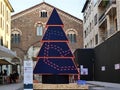 Milan, Italy: 13 December 2020: The `Levi`s tree` for Milan 2020