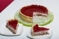 Levington sliced cake with raspberry jelly, chocolate and coconut. Garnished with raspberries Royalty Free Stock Photo