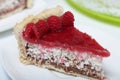 Levington sliced cake with raspberry jelly, chocolate and coconut. Garnished with raspberries Royalty Free Stock Photo