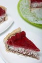 Levington sliced cake with raspberry jelly, chocolate and coconut. Garnished with raspberries Royalty Free Stock Photo