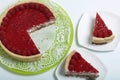 Levington sliced cake with raspberry jelly, chocolate and coconut. Garnished with raspberries Royalty Free Stock Photo