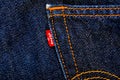 Levis label jeans, fabric, denim indigo Royalty Free Stock Photo