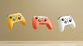 Levitating gamepads on pastel background, gaming and e sports concept with copy space.