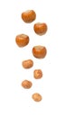 Levitating hazelnut from whole nuts to shell-free nuts Royalty Free Stock Photo