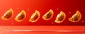 Levitating Italian Ravioli Pasta on Vibrant Red Background Unground Ingredient Concept