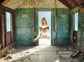 Levitating lady reading in the hovel Royalty Free Stock Photo