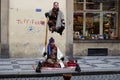 Levitating man illusion in Prague street