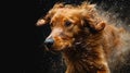 Levitating metallic dog captured in highspeed studio with mesmerizing light trails