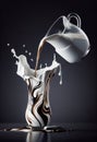 levitating milk being poured in cup Royalty Free Stock Photo