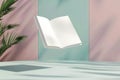 Levitating Open Book on Pastel Background - Conceptual Imagery