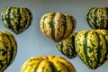 Levitating ripe squash pumpkins background closeup