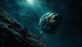 Levitating spaceship orbits underwater planet in mysterious galaxy, no people generated by AI