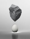 Levitating stone over the egg on a white background, x-ray, 3D rendering