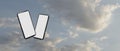 Levitating two smartphones with sky background, 3D rendering illustration