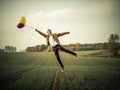 Levitation. Boy levitation on the field. Royalty Free Stock Photo