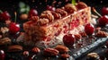 Levitation Concept: Foie Gras Terrine Surrounded by Floating Sun-Dried Tomatoes, Basil, and Bread Royalty Free Stock Photo