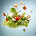 Levitation or flying of vegetarian green salad