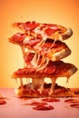 Levitation slices of pizza on black background, AI Generated