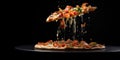 Levitation Of A Pizza On A Black Background Creating An Intriguing And Artistic Culinary Image