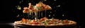 Levitation Of A Pizza On A Black Background Creating An Intriguing And Artistic Culinary Image