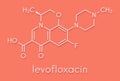 Levofloxacin antibiotic drug fluoroquinolone class molecule. Skeletal formula.