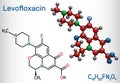 Levofloxacin, fluoroquinolone antibiotic molecule. It is used to treat bacterial sinusitis, pneumonia. Structural chemical formula