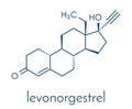 Levonorgestrel contraceptive pill drug molecule. Skeletal formula.