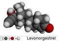 Levonorgestrel progestin molecule. It is synthetic progestogen, contraceptive. Molecular model. 3D rendering Royalty Free Stock Photo