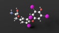 levothyroxine molecule, molecular structure, l-thyroxine, ball and stick 3d model, structural chemical formula with colored atoms