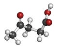 Levulinic acid molecule. Made by degradation of cellulose, potential precursor to biofuels. 3D rendering. Atoms are represented as