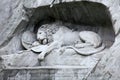 Lewendenkmal, the lion monument landmark in Lucerne, Switzerland. It was carved on the cliff to honor the Swiss Guards of Louis XV