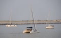 Lewes, Delaware, U.S.A - June 18, 2023 - Private sail boats on the bay before sunset