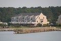 Lewes, Delaware, U.S - June 18, 2023 - The view of the waterfront condominiums with a private pier