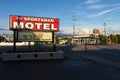 The Sporsman Motel sign with a gas station on the background along the Winchester Road, in the city of Lexington