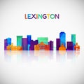 Lexington skyline silhouette in colorful geometric style.