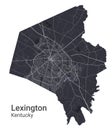 Lexington vector map. Detailed black map of Lexington city poster with roads. Cityscape urban vector
