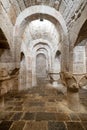 Leyre, Spain - August 10, 2019 : Interior of the ancient romanesque crypt of the Church of Holy Savior of Leyre Iglesia