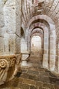 Leyre, Spain - August 10, 2019 : Interior of the ancient romanesque crypt of the Church of Holy Savior of Leyre Iglesia