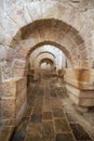 Leyre, Spain - August 10, 2019 : Interior of the ancient romanesque crypt of the Church of Holy Savior of Leyre Iglesia