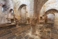 Leyre, Spain - August 10, 2019 : Interior of the ancient romanesque crypt of the Church of Holy Savior of Leyre Iglesia