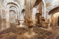 Leyre, Spain - August 10, 2019 : Interior of the ancient romanesque crypt of the Church of Holy Savior of Leyre Iglesia