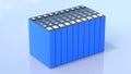 LFP cell, NMC Prismatic batterys, mass production accumulators high power and energy for electric vehicles, 3d rendering