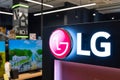 LG electronics logo inside electronic store. Minsk, Belarus - november 17, 2023