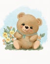 Illustration of cute baby bear, forest wild animal bear, fabulous animal