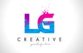 LG L G Letter Logo with Shattered Broken Blue Pink Texture Design Vector.