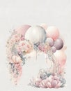 Elegant watercolor arch of balloons and flowers in delicate pastel colors, wedding arch, wedding invitation design