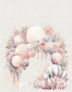 Elegant watercolor arch of balloons and flowers in delicate pastel colors, wedding arch, wedding invitation design