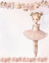 Vintage set of watercolor clipart baby girl ballerina, bellerina party Royalty Free Stock Photo